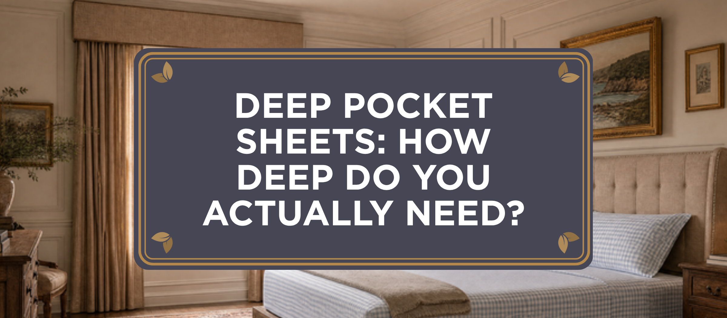 Deep Pocket Sheets: How Deep Do You Actually Need? -- branded header, traditional classic bedroom with a tall plush mattress